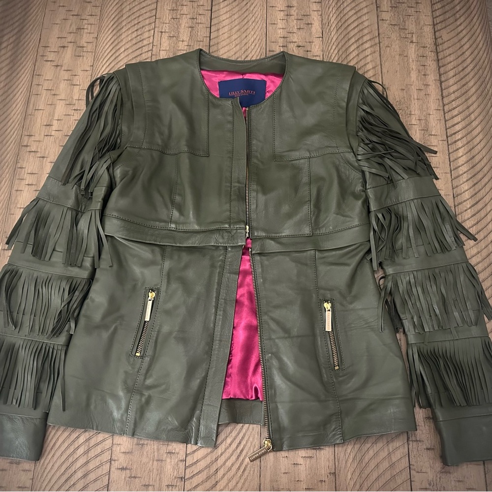 Lilly Sarti Green Fringe Leather Jacket